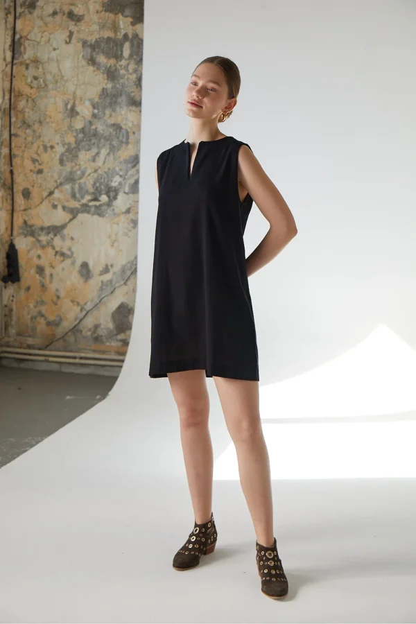 Stylish Cotton Mini Dress - Black - Image 5