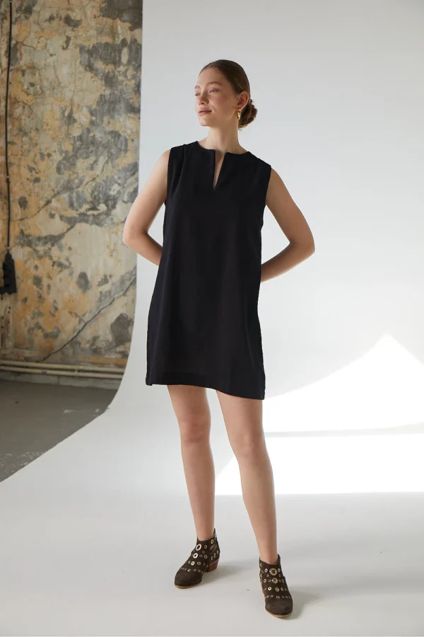 Stylish Cotton Mini Dress - Black - Image 4