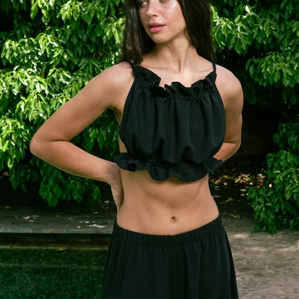 Shirred Crop - Black