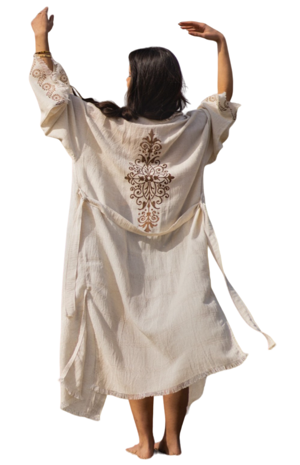 Traditional Wood Block Printed Handmade Linen Kimono & Beach Cover Up - Image 3