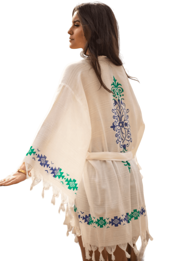 Bamboo and Cotton Kimono Wood Block Printed Handmade Nightwear Robe Gown Dress - Image 2
