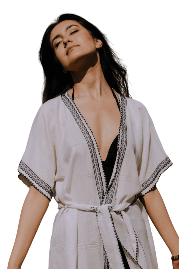 Bamboo and Cotton Kimono Wood Block Printed Handmade Nightwear Robe Gown Dress - Image 2