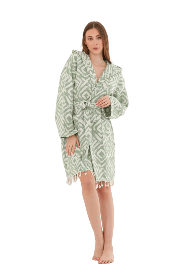 Yesim Hooded Cotton Bath Robe, Nightwear, Dressing Gown - Image 9