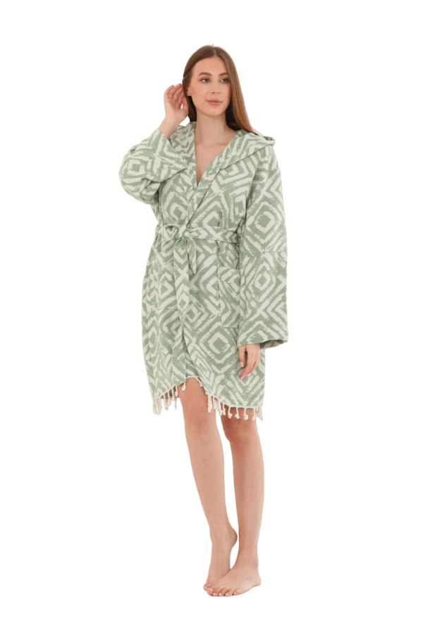 Yesim Hooded Cotton Bath Robe, Nightwear, Dressing Gown - Image 8