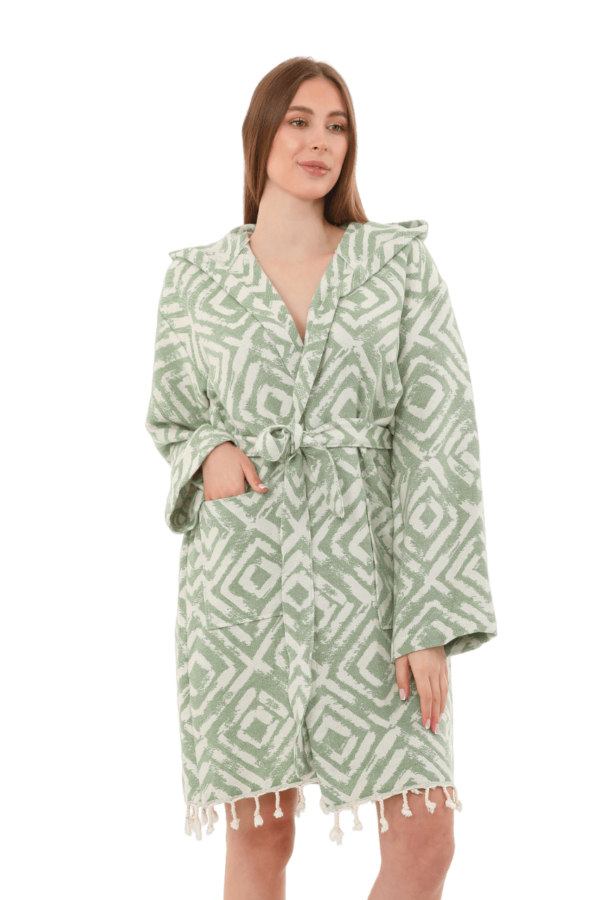 Yesim Hooded Cotton Bath Robe, Nightwear, Dressing Gown - Image 6