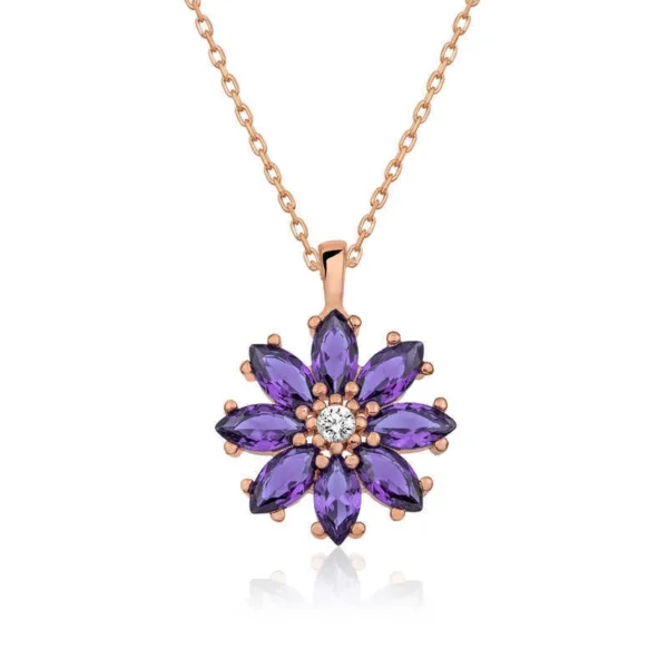 925k Chic Rose Gold Violet Flower Pendant – Fashionable Women’s Jewelry