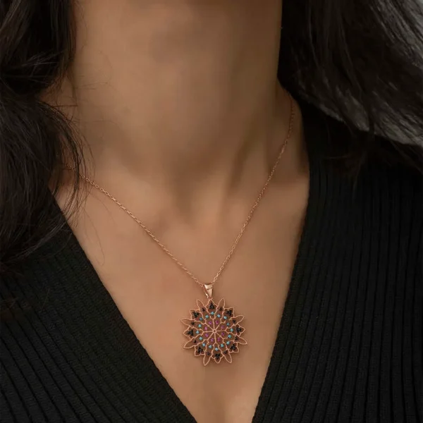 925k Rose Gold-Plated Women’s Colorful Medallion Necklace – Stylish Jewelry - Image 2