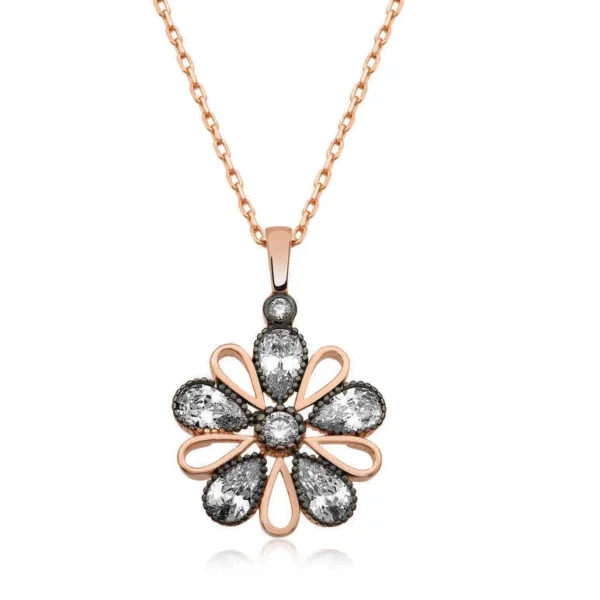 925k Elegant Rose Gold Floral Diamond Women’s Necklace – Sparkling Beauty