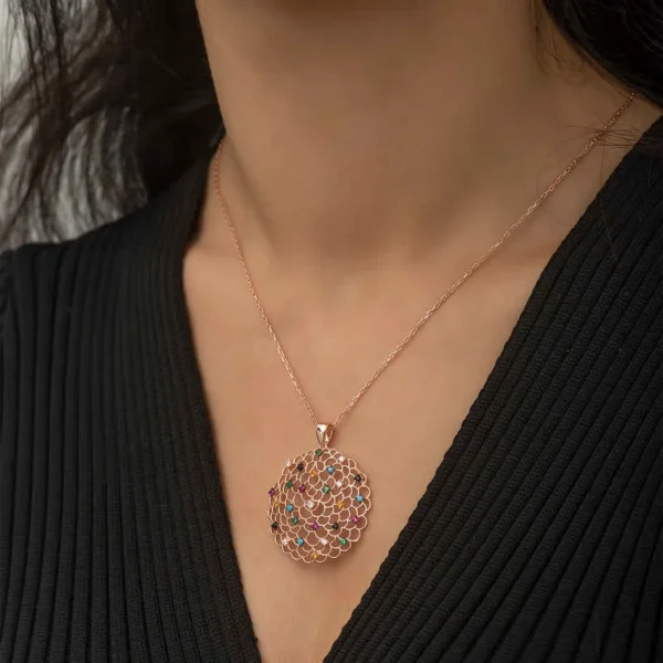 925k Sterling Silver Rose Gold Geometric Colorful Locket Women’s Necklace - Image 2