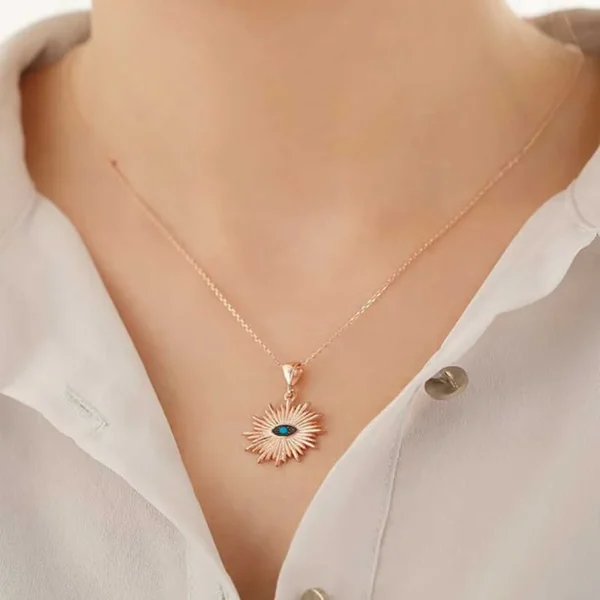 925 Sterling Silver Rose Gold Evil Eye Women’s Necklace - Image 2