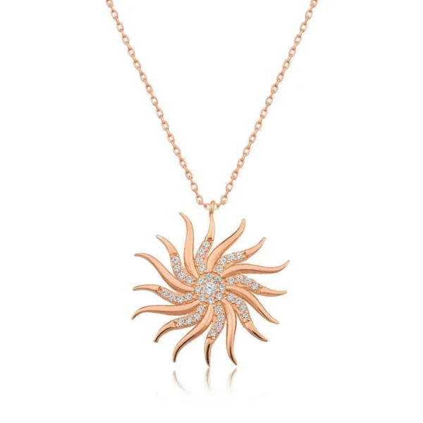 925k Sterling Silver Rose Gold Chic Wind Rose Pendant Women Necklace
