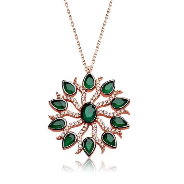 925k Radiant Rose Gold Sun Necklace With Emerald Gemstone – Limited Edition