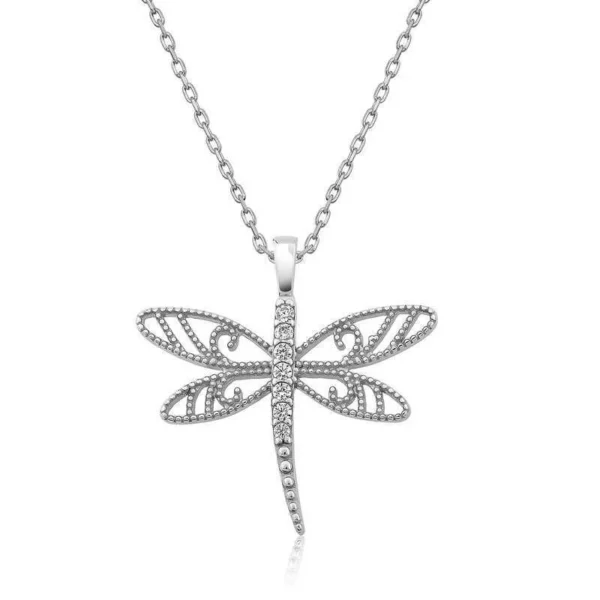 925k Sterling Silver Sparkling Dragonfly And Butterfly Women’s Necklace