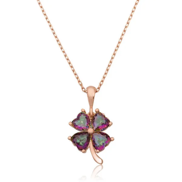 925k Elegant Rose Gold-Plated Mystic Topaz Clover Women’s Necklace – Limited Edition