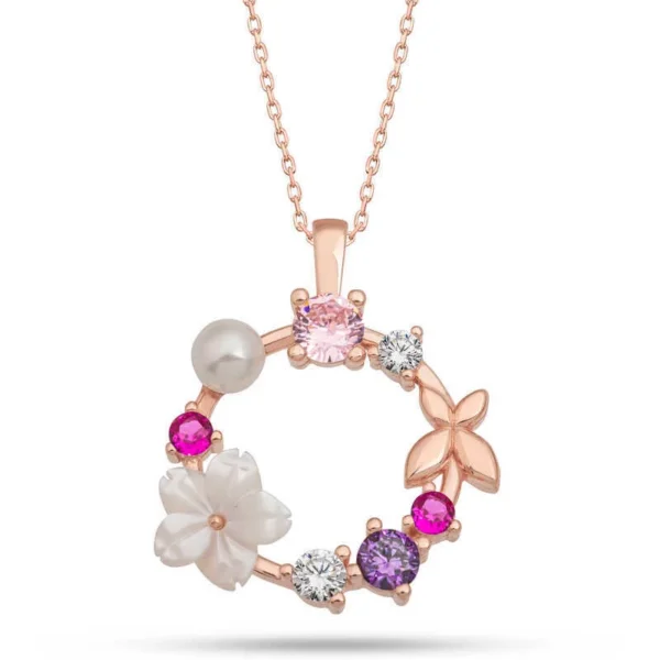 925k Silver Rose Gold Magnolia Flower Butterfly Women’s Necklace