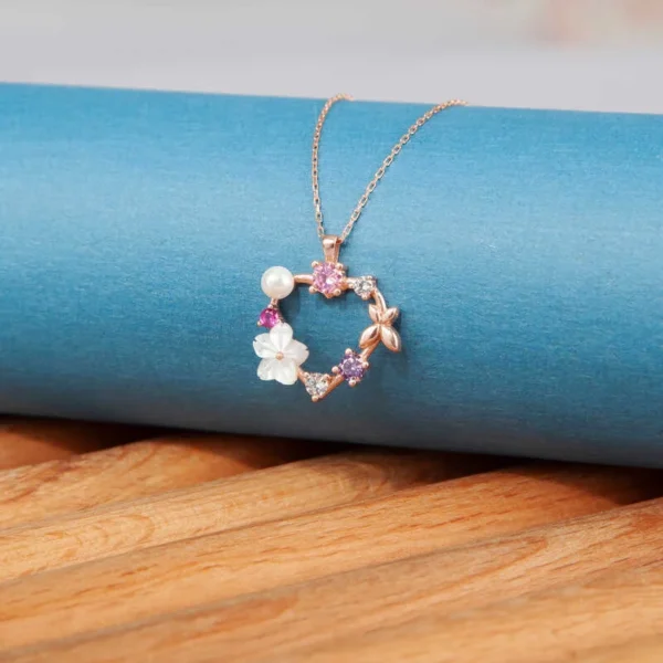925k Eternal Love Rose Gold Heart-Shaped Magnolia Flower Women’s Necklace