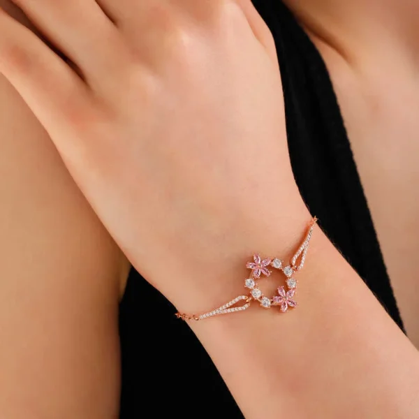 925k Sterling Silver Elegant Rose Gold Floral Women’s Bracelet – Perfect Gift For Her