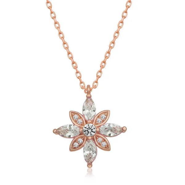 925k Beautiful Rose Gold Women’s Necklace With Hope Flower Pendant – Limited Edition