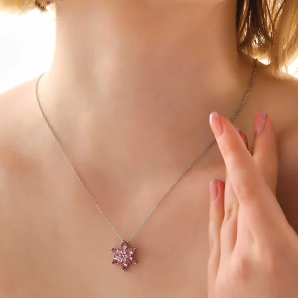 925k Sterling Silver Pink Lotus Flower Necklace – Women’s Elegant Jewelry - Image 2