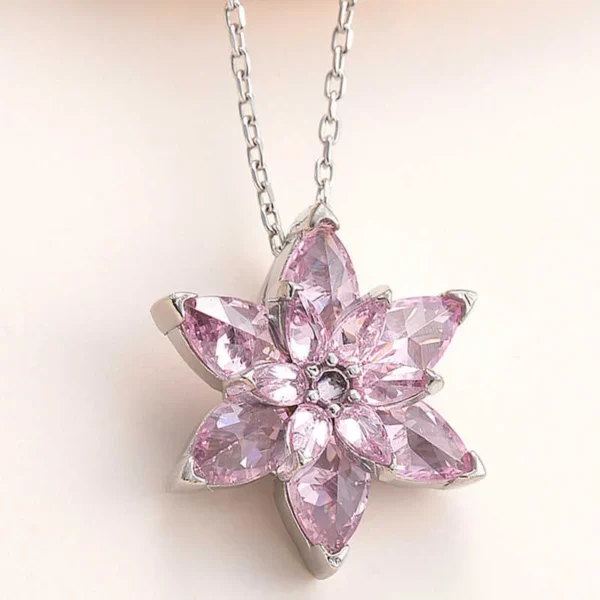 925k Sterling Silver Pink Lotus Flower Necklace – Women’s Elegant Jewelry