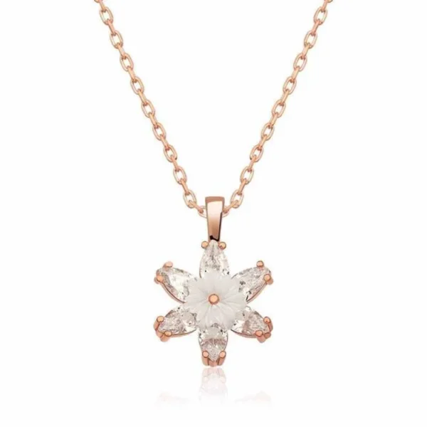 925k Rose Gold White Lotus Flower Necklace – Elegant Women’s Jewelry