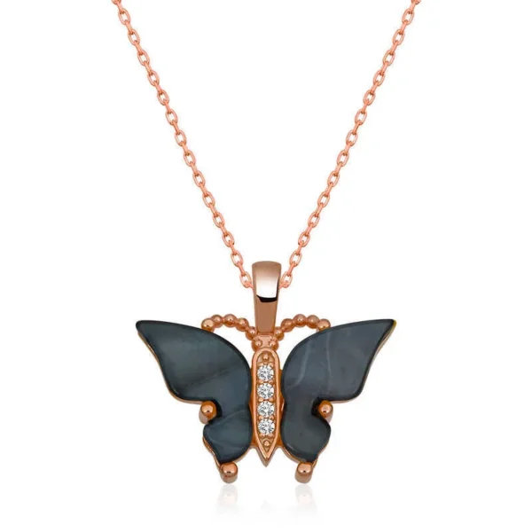 925k Exquisite Rose Gold Butterfly Women’s Necklace With Tiger’s Eye – Limited Edition
