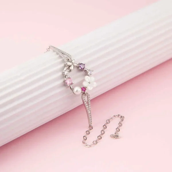 925k Pearl And Butterfly Magnolia Women’s Bracelet – Elegant Floral Jewelry