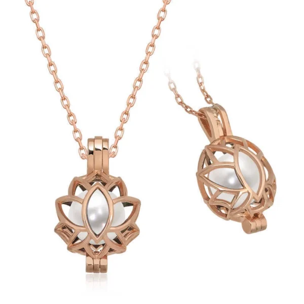 925k Elegant Rose Gold Pearl Cage Pendant Necklace – Unique Women’s Jewelry