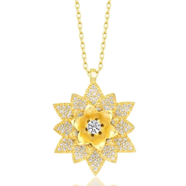 925k Sterling Silver Radiant Rose Gold Sparkle: Lotus Flower Women’s Necklace - Image 2