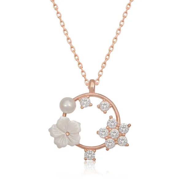 Elegant Rose Gold Magnolia Flower Star Women Necklace