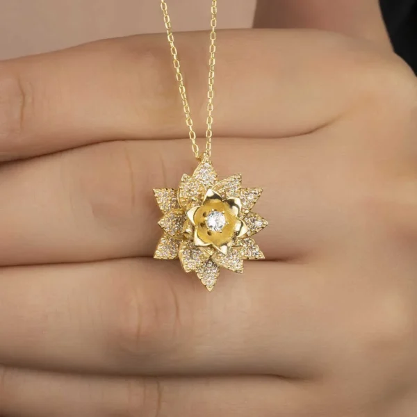 925k Sterling Silver Radiant Rose Gold Sparkle: Lotus Flower Women’s Necklace