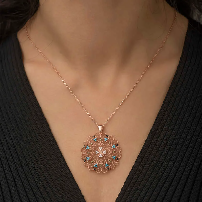 925k Sterling Silver Rose Gold Vintage Style Women’s Pendant Necklace - Image 2