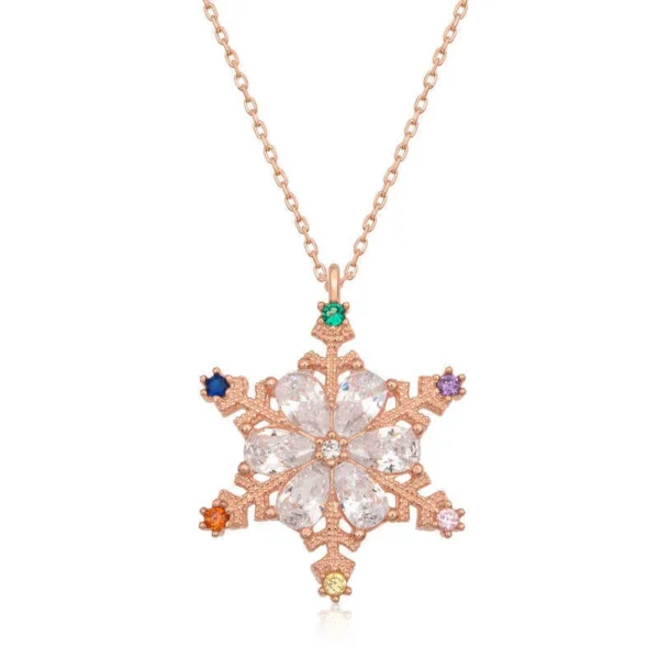 925k Elegant Rose Gold Snowflake Women Necklace With Gemstones