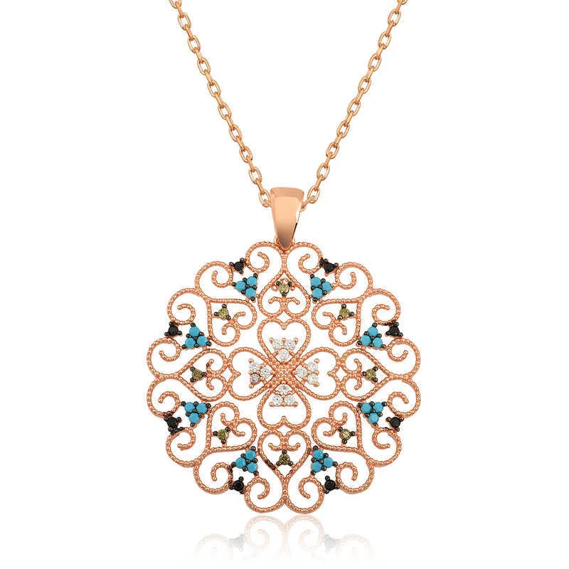 925k Sterling Silver Rose Gold Vintage Style Women’s Pendant Necklace